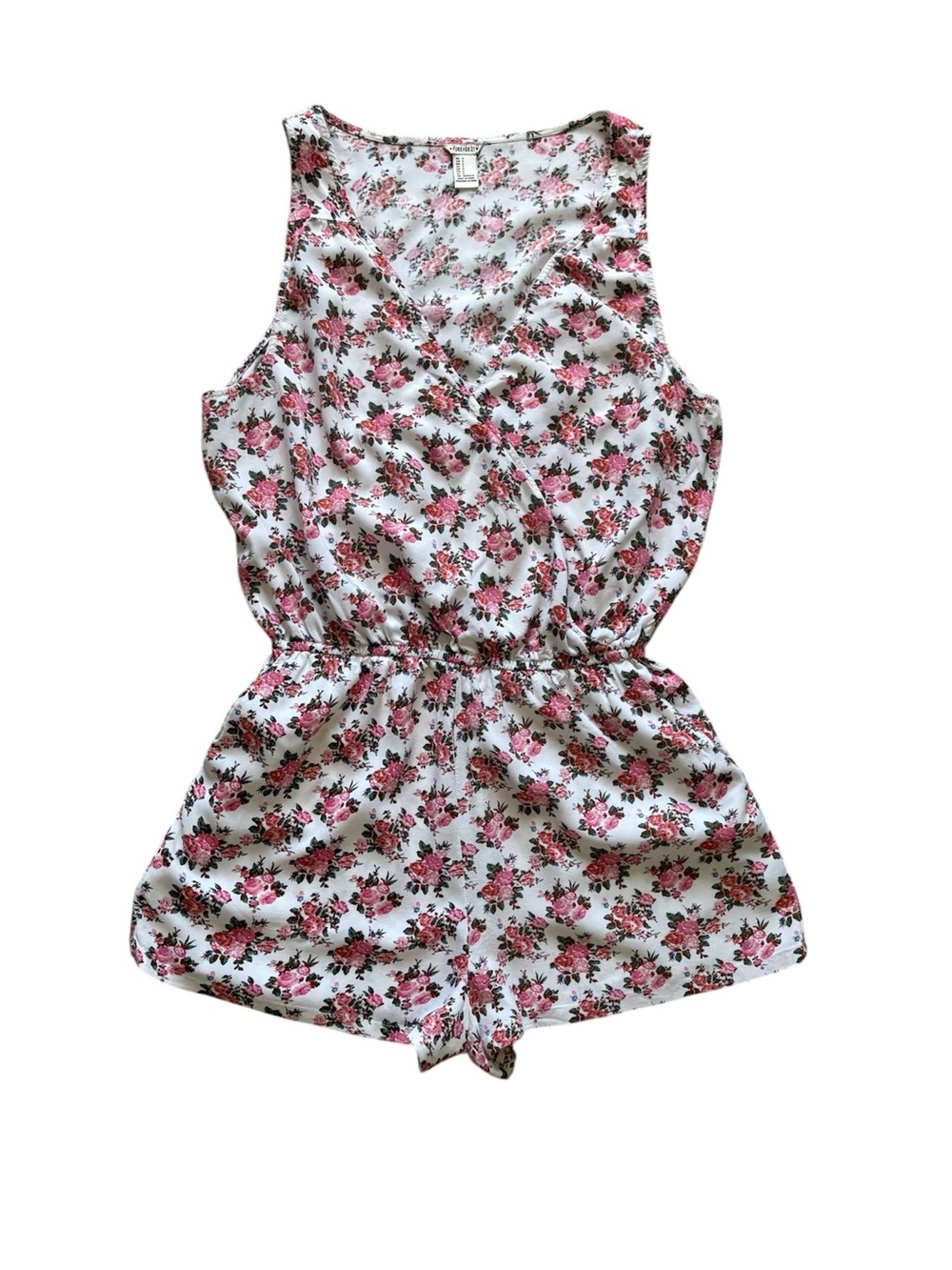 Forever 21 Faux Wrap Floral Romper Mini Pockets Soft Cottagecore Beachy
